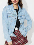 Button Up Long Sleeve Denim Shacket - Delanoir