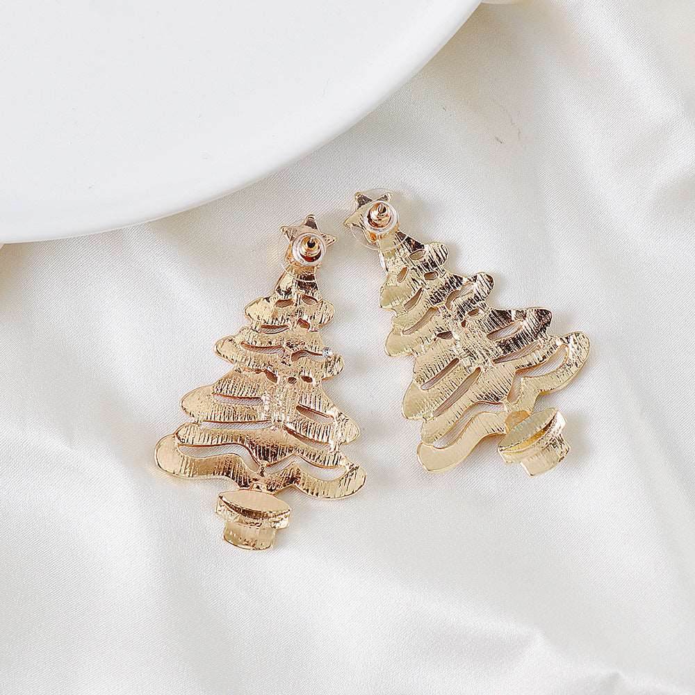 Rhinestone Alloy Christmas Tree Earrings - Delanoir