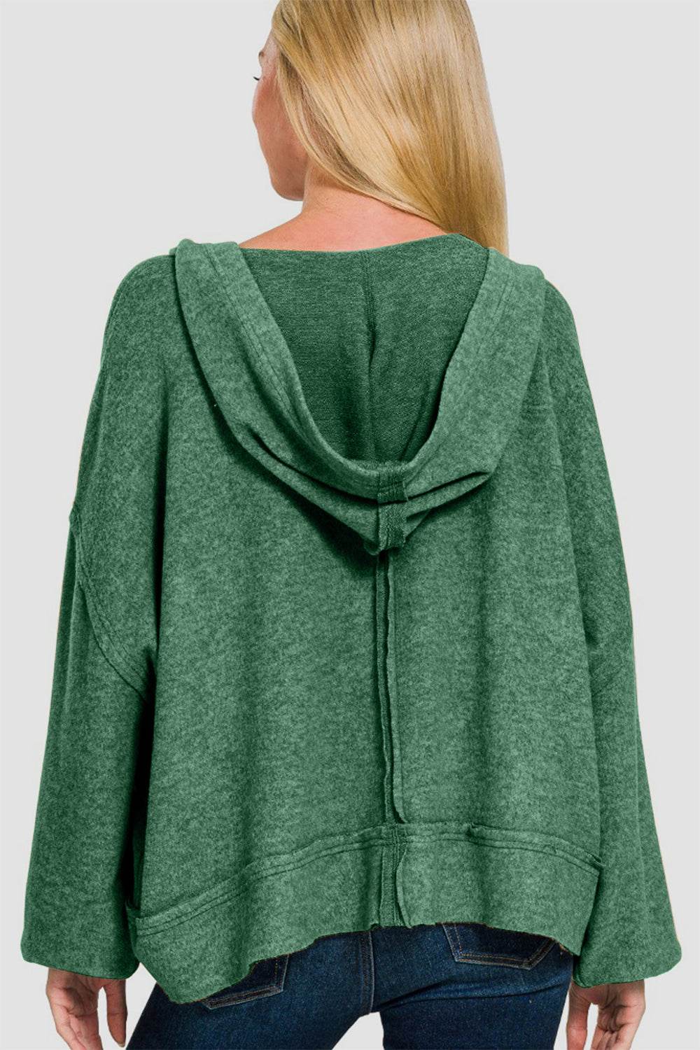 Zenana Brushed Hacci Exposed Seam Hoodie - Delanoir