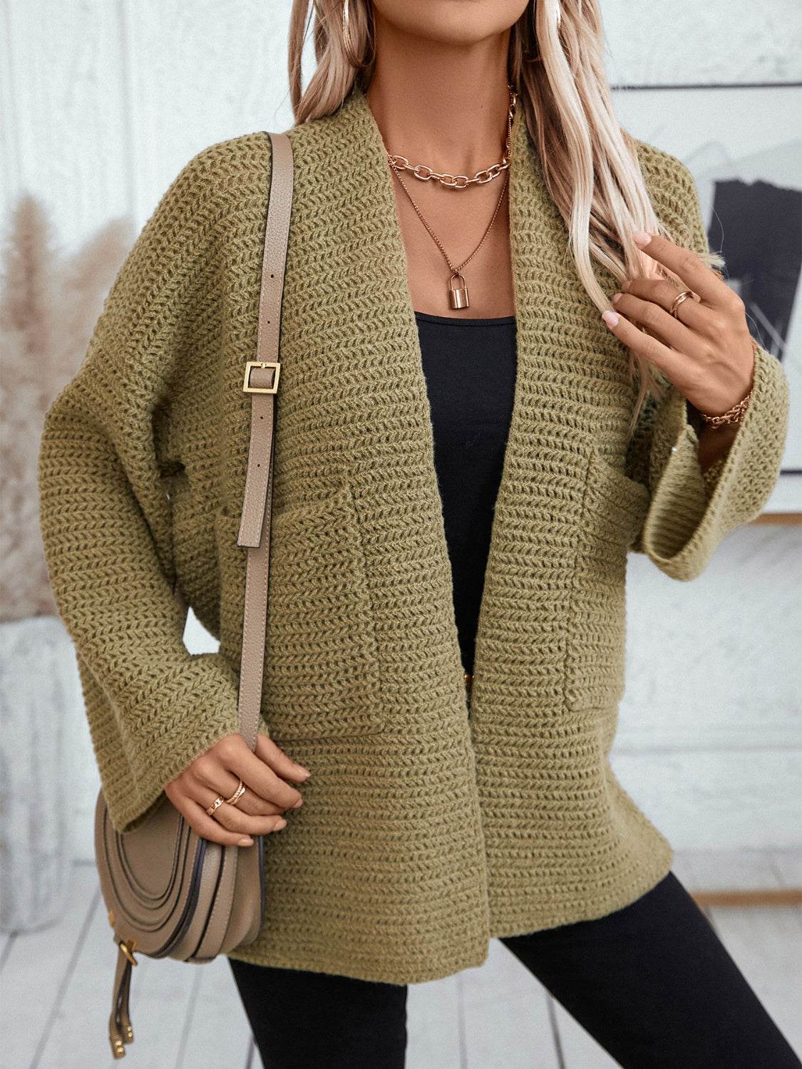 Open Front Long Sleeve Cardigan - Delanoir
