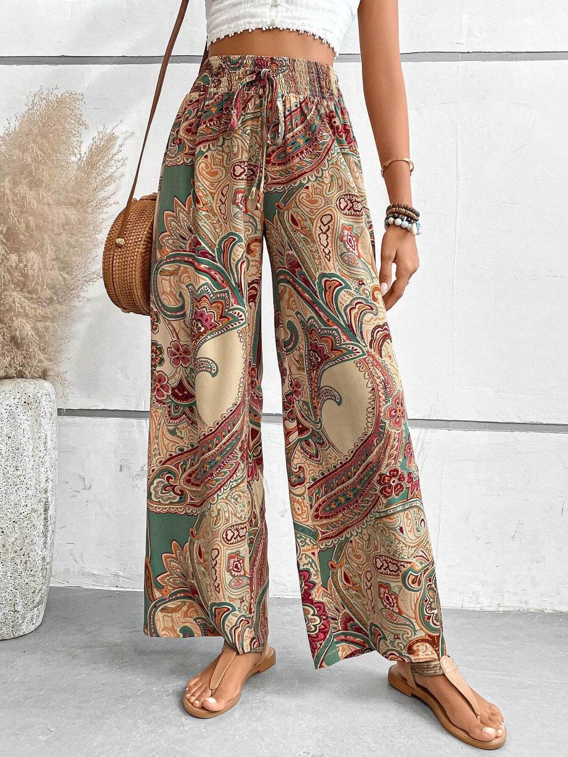 Printed Wide Leg Pants - Delanoir