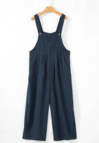 Plaid Wide Strap Wide Leg Overalls - Delanoir