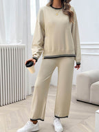 Devine Round Neck Dropped Shoulder Top and Pants Sweater Set - Delanoir