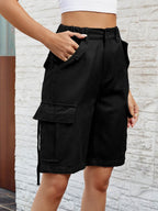 High Waist Denim Shorts with Pockets - Delanoir