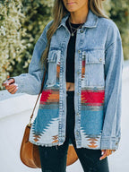 Collared Neck Dropped Shoulder Denim Jacket - Delanoir