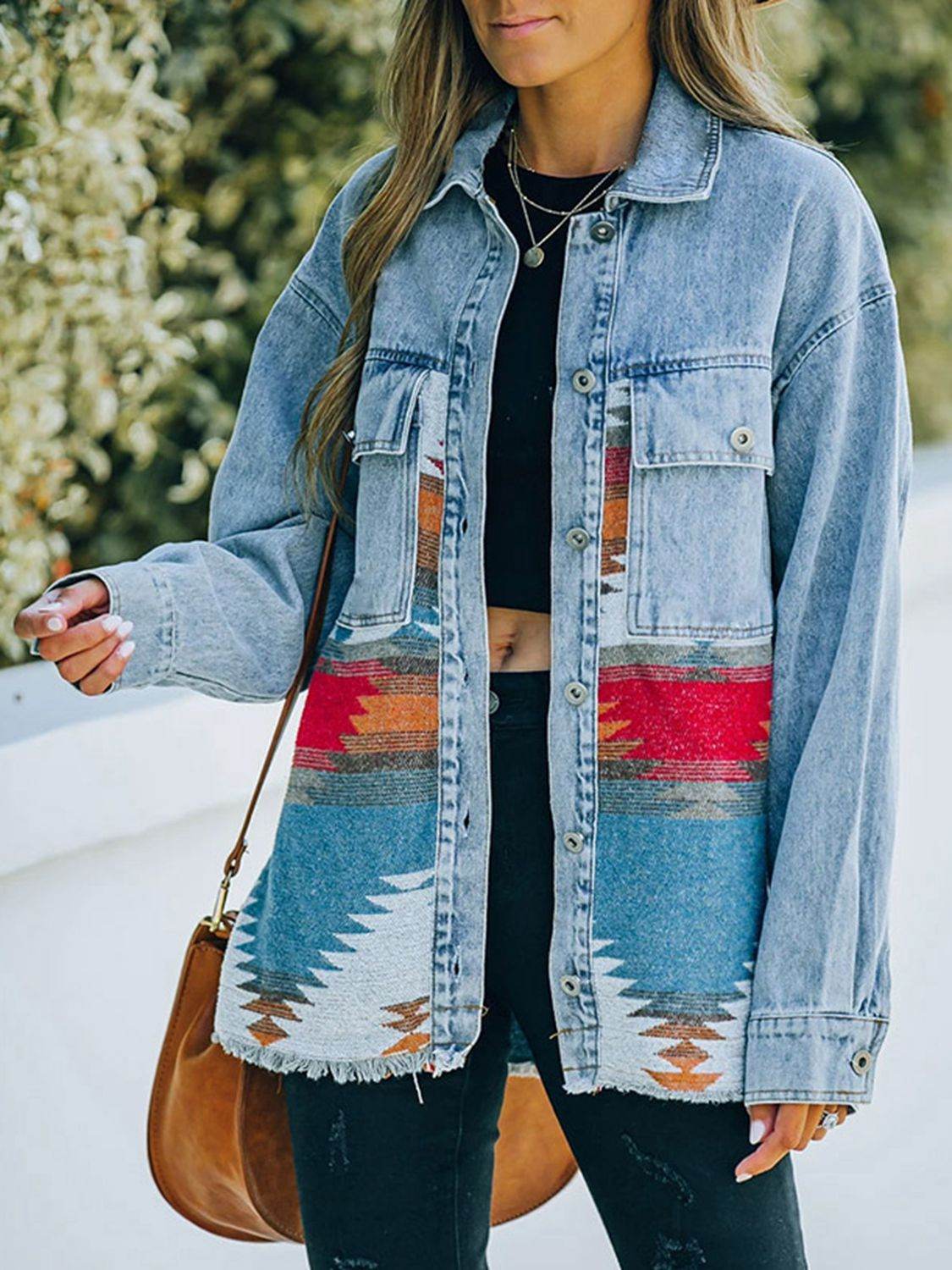 Collared Neck Dropped Shoulder Denim Jacket - Delanoir