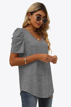 V-Neck Puff Sleeve Tee - Delanoir