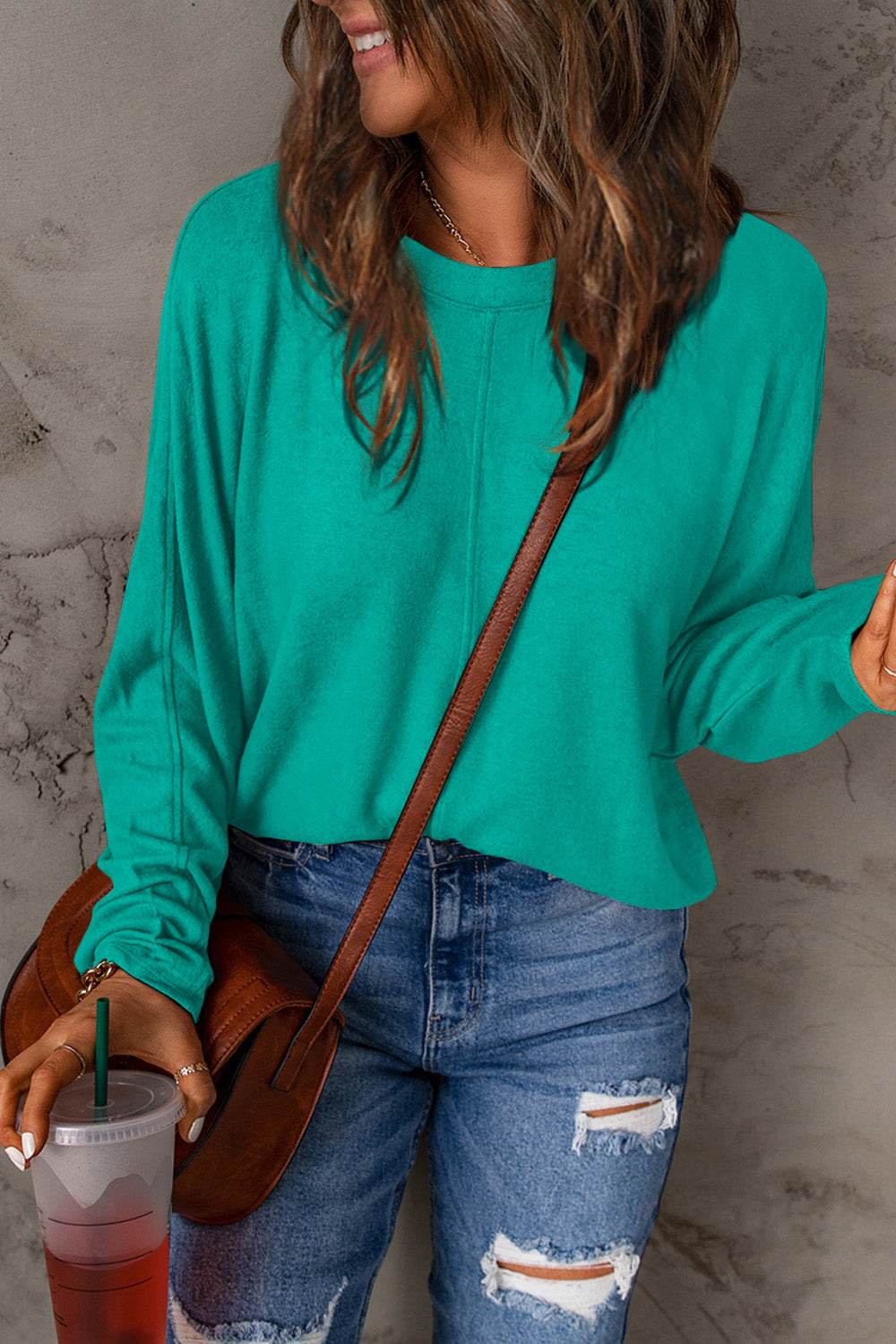 Double Take Full Size Round Neck Long Sleeve T-Shirt - Delanoir