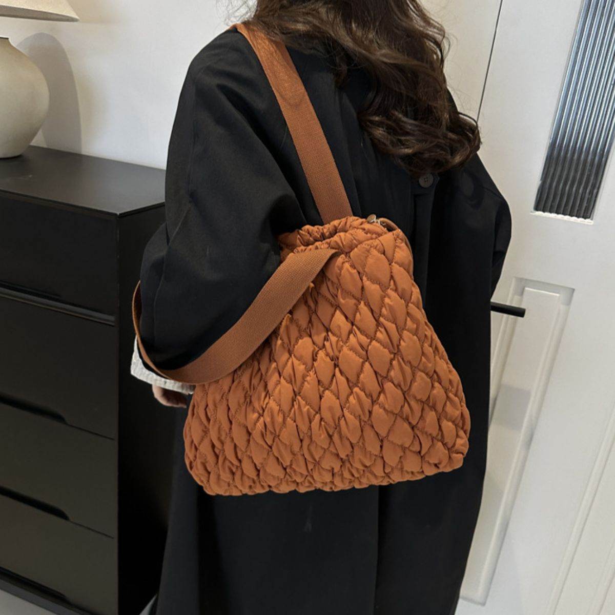 Drawstring Bubble Texture Tote Bag - Delanoir