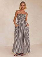 Smocked Striped Square Neck Cami Dress - Delanoir