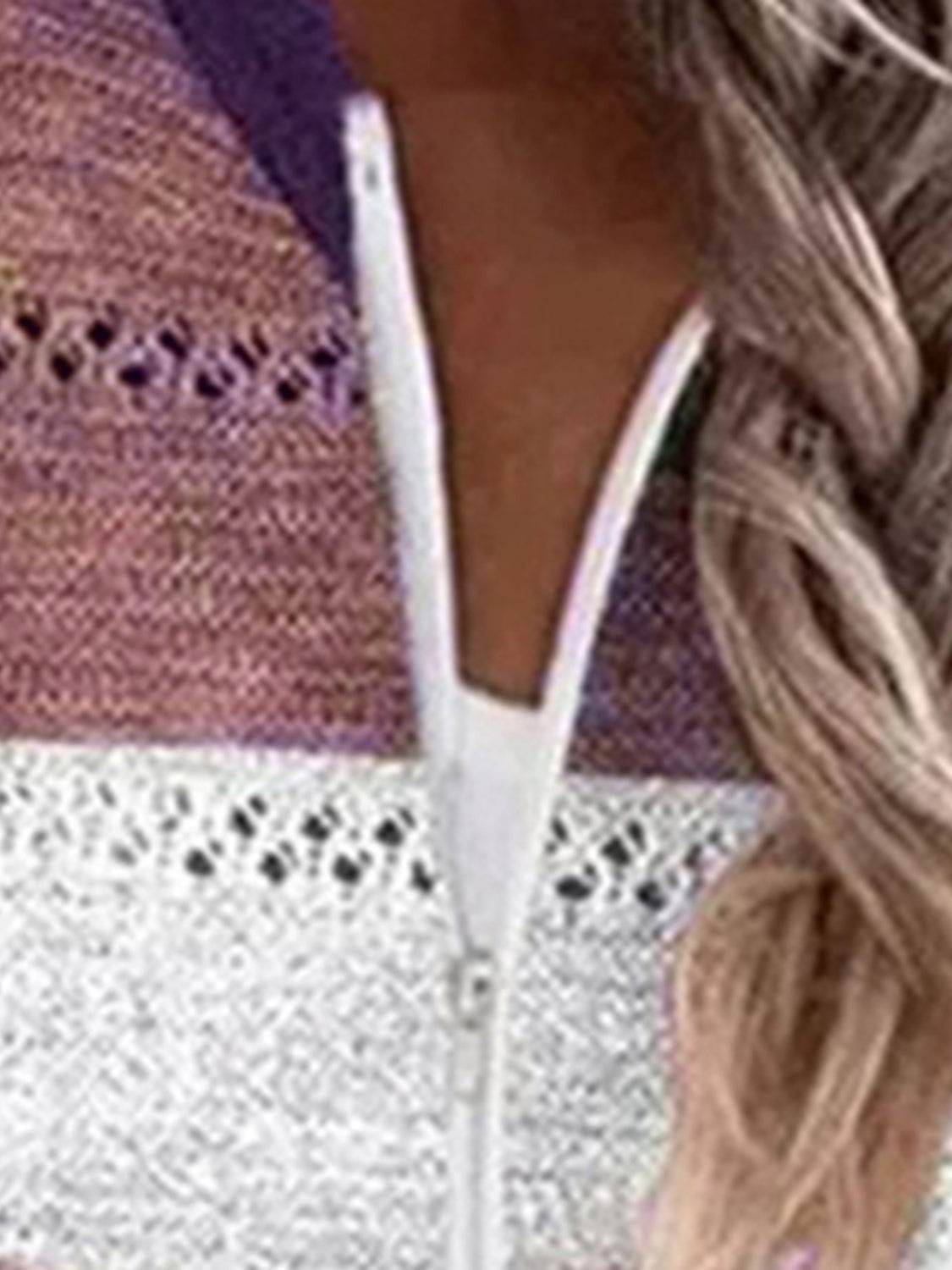 Color Block Drawstring Hooded Sweater - Delanoir