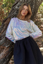 J.NNA Sequin Long Sleeve Crop T-Shirt - Delanoir
