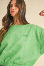 Mable Round Neck Letter Embroidery Crop Sweatshirt - Delanoir