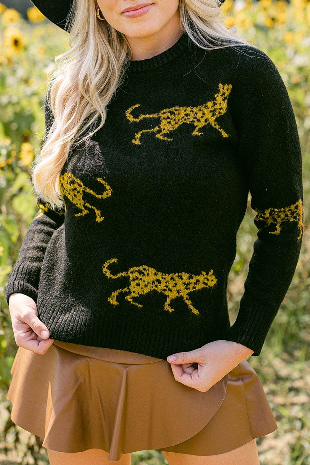 Animal Print Round Neck Sweater - Delanoir