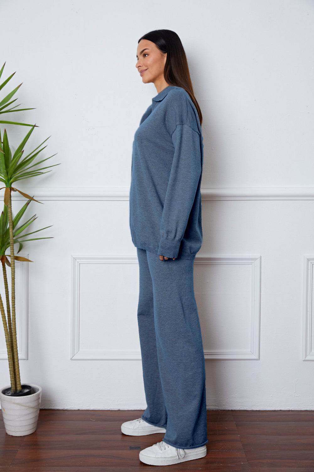 Dropped Shoulder Sweater and Long Pants Set - Delanoir