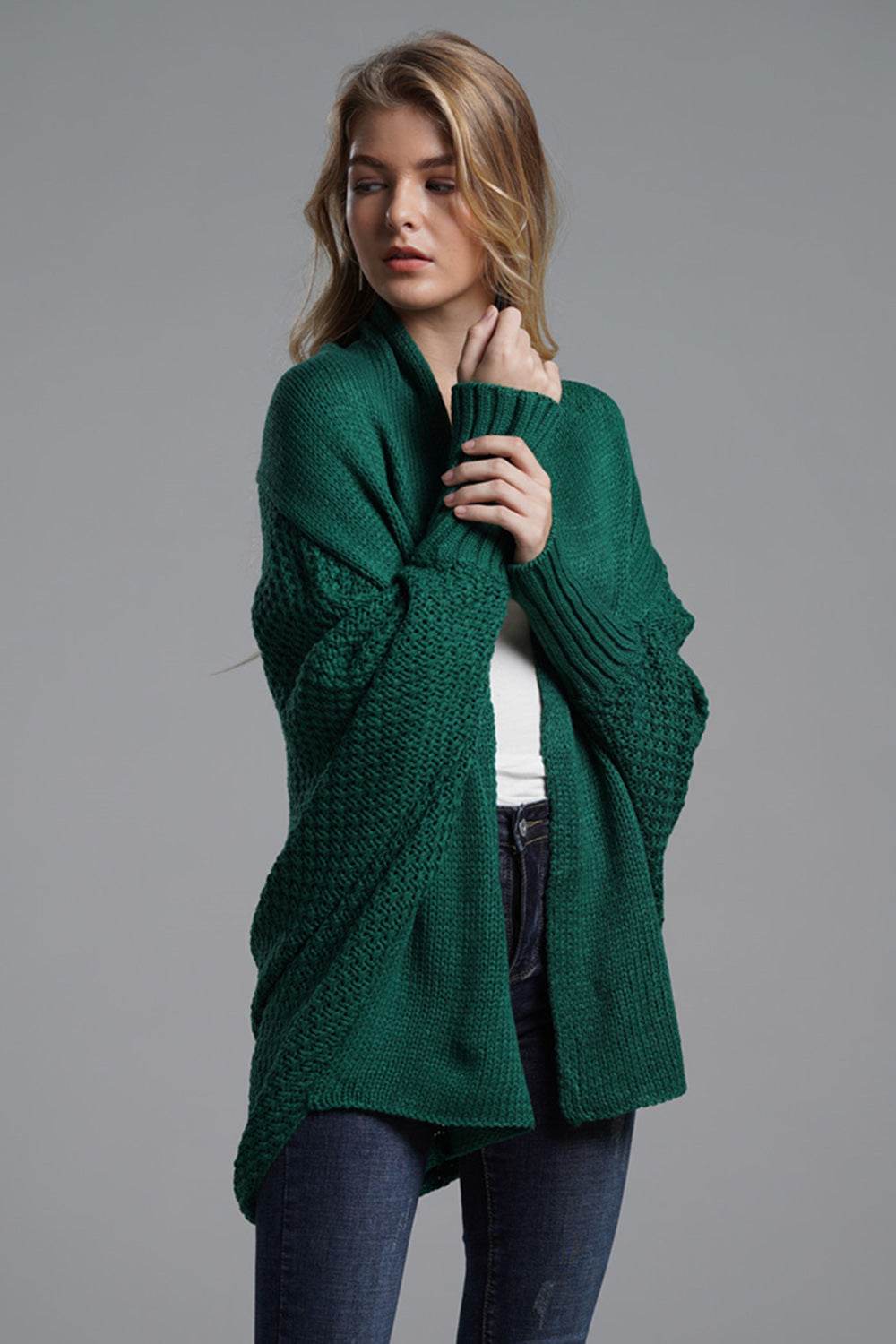 Open Front Batwing Sleeve Cardigan - Delanoir