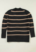 Striped Button Down Long Sleeve Cardigan - Delanoir