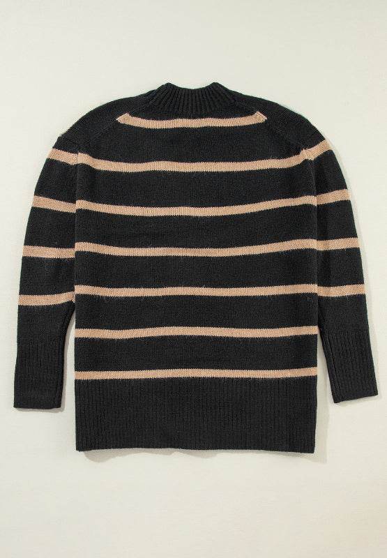 Striped Button Down Long Sleeve Cardigan - Delanoir