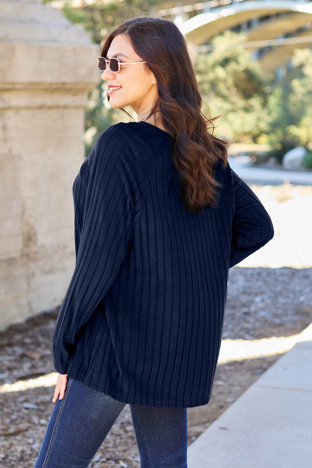 Basic Bae Full Size Ribbed Round Neck Long Sleeve Knit Top - Delanoir