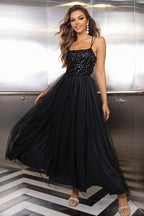 Lace-Up Backless Mesh Dress - Delanoir