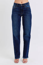 Judy Blue Full Size Raw Hem Straight Leg Jeans - Delanoir