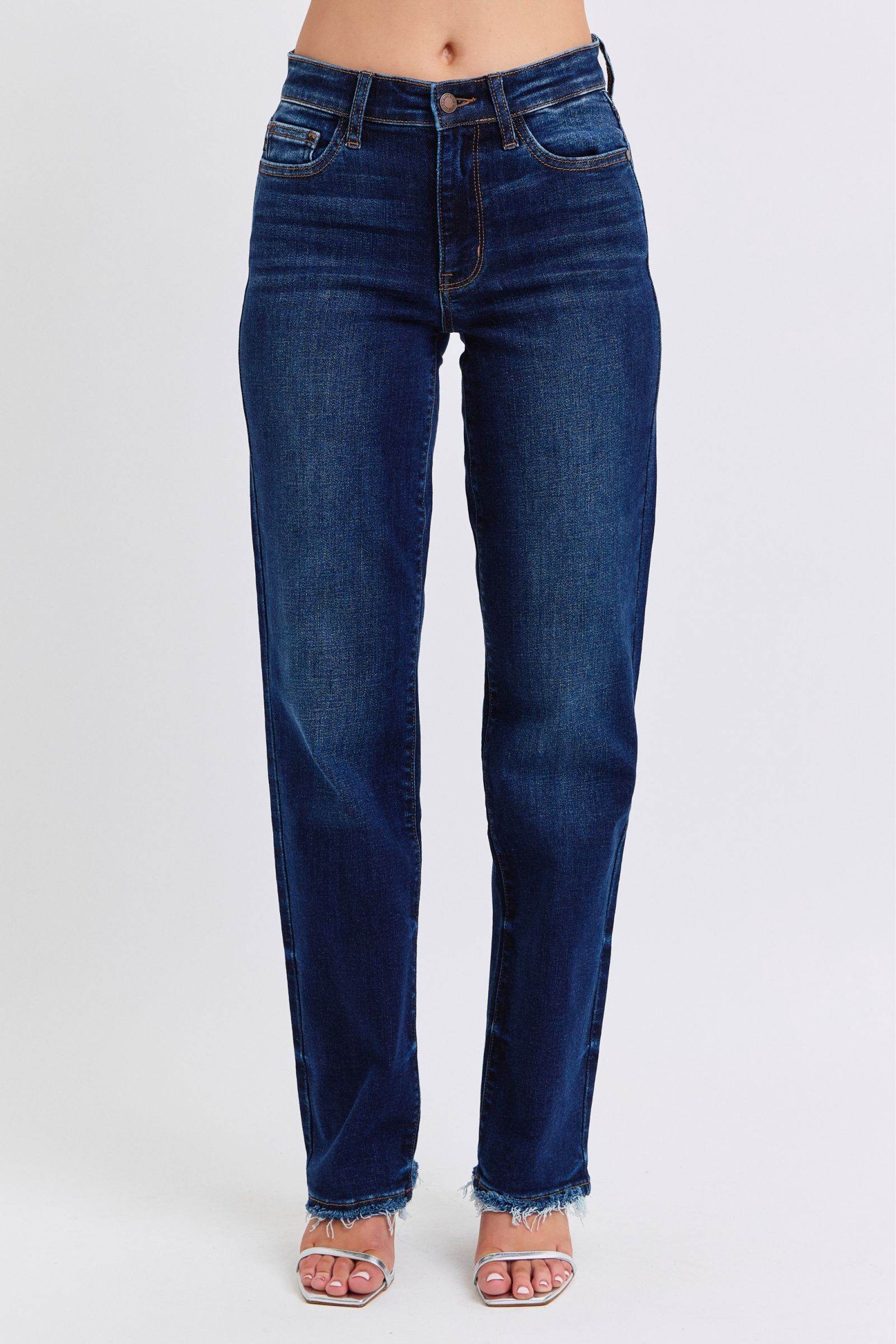 Judy Blue Full Size Raw Hem Straight Leg Jeans - Delanoir