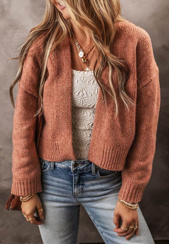 Slit Open Front Dropped Shoulder Cardigan - Delanoir