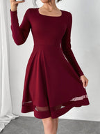 Square Neck Long Sleeve Mini Dress - Delanoir