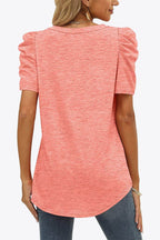 V-Neck Puff Sleeve Tee - Delanoir