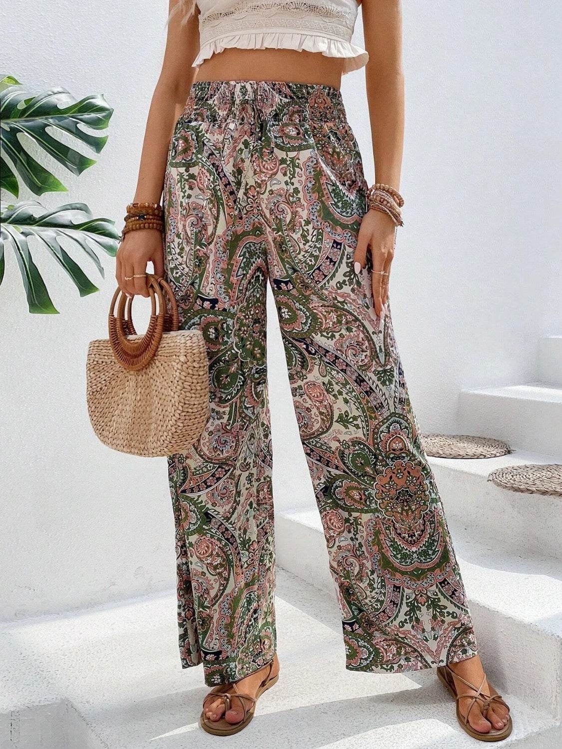Printed Wide Leg Pants - Delanoir