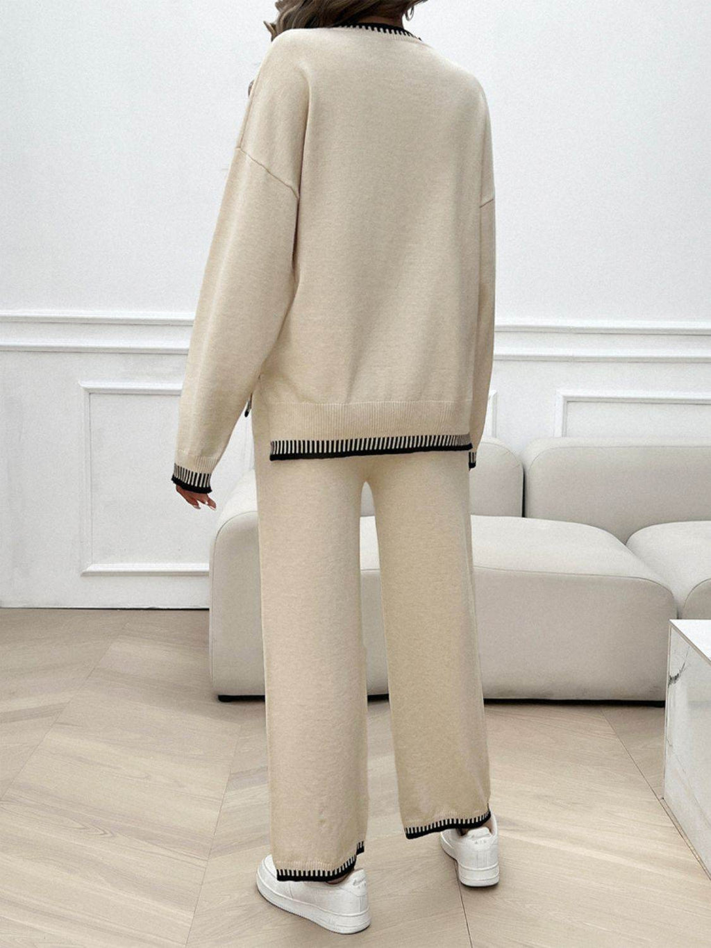 Devine Round Neck Dropped Shoulder Top and Pants Sweater Set - Delanoir