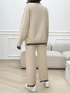 Devine Round Neck Dropped Shoulder Top and Pants Sweater Set - Delanoir