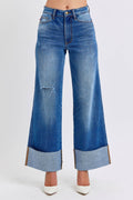 Judy Blue Full Size Distressed High Waist Wide Leg Jeans - Delanoir