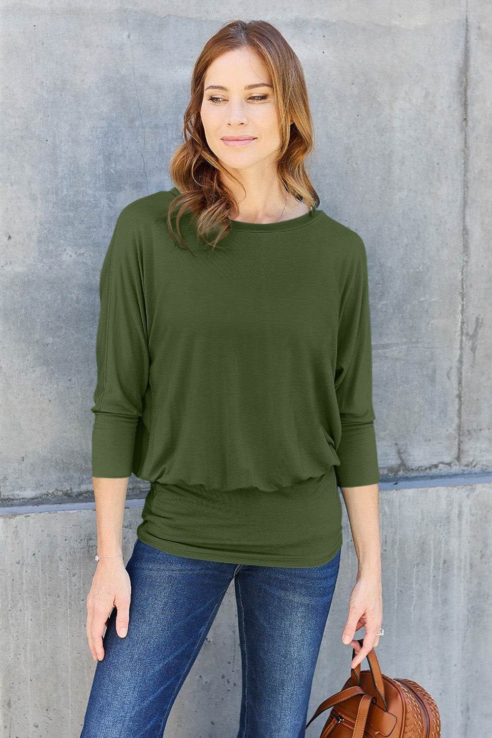 Basic Bae Full Size Round Neck Batwing Sleeve Top - Delanoir