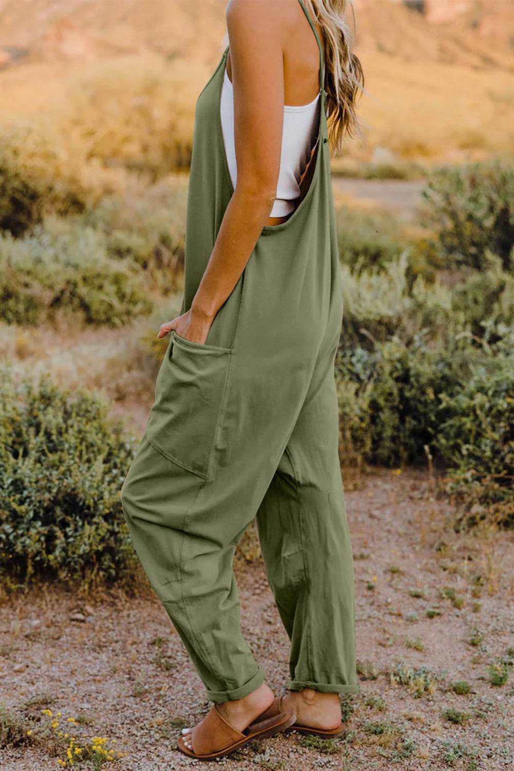 Double Take Full Size V-Neck Sleeveless Jumpsuit with Pockets - Delanoir