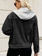 Drawstring Hooded Button Up Denim Jacket - Delanoir