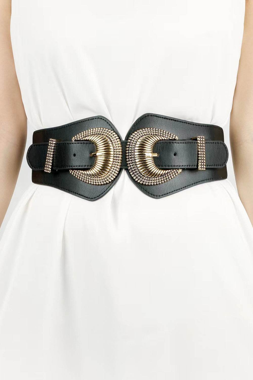 Shell Double Buckle Elastic Wide Belt - Delanoir