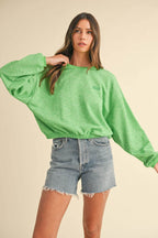Mable Round Neck Letter Embroidery Crop Sweatshirt - Delanoir