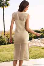Slit Round Neck Sleeveless Sweater Dress - Delanoir