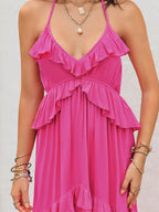 Ruffled Halter Neck Maxi Dress - Delanoir
