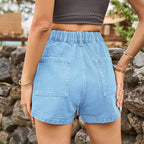 High-Waist Denim Shorts with Pockets - Delanoir