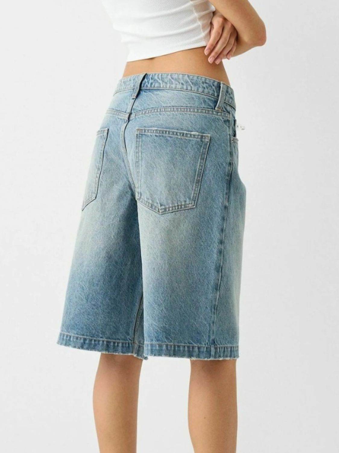High Waist Denim Shorts with Pockets - Delanoir