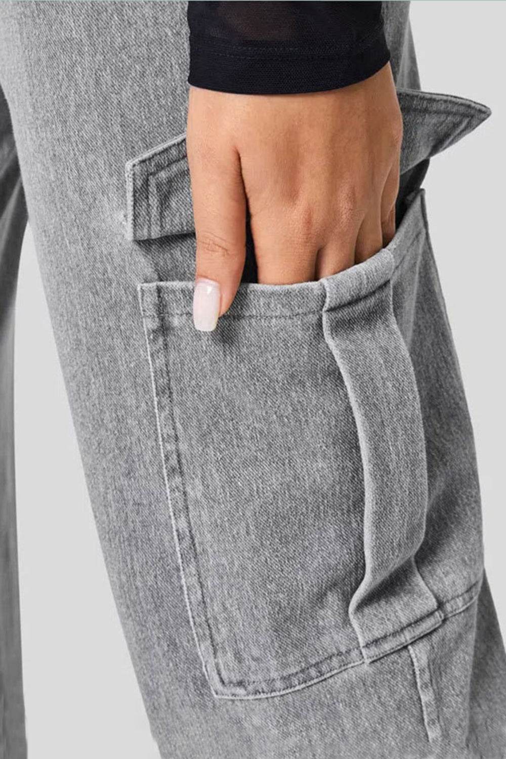 High Waist Straight Leg Cargo Jeans - Delanoir
