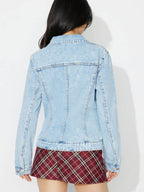 Button Up Long Sleeve Denim Shacket - Delanoir