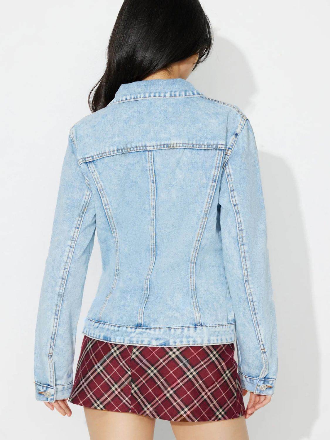 Button Up Long Sleeve Denim Shacket - Delanoir