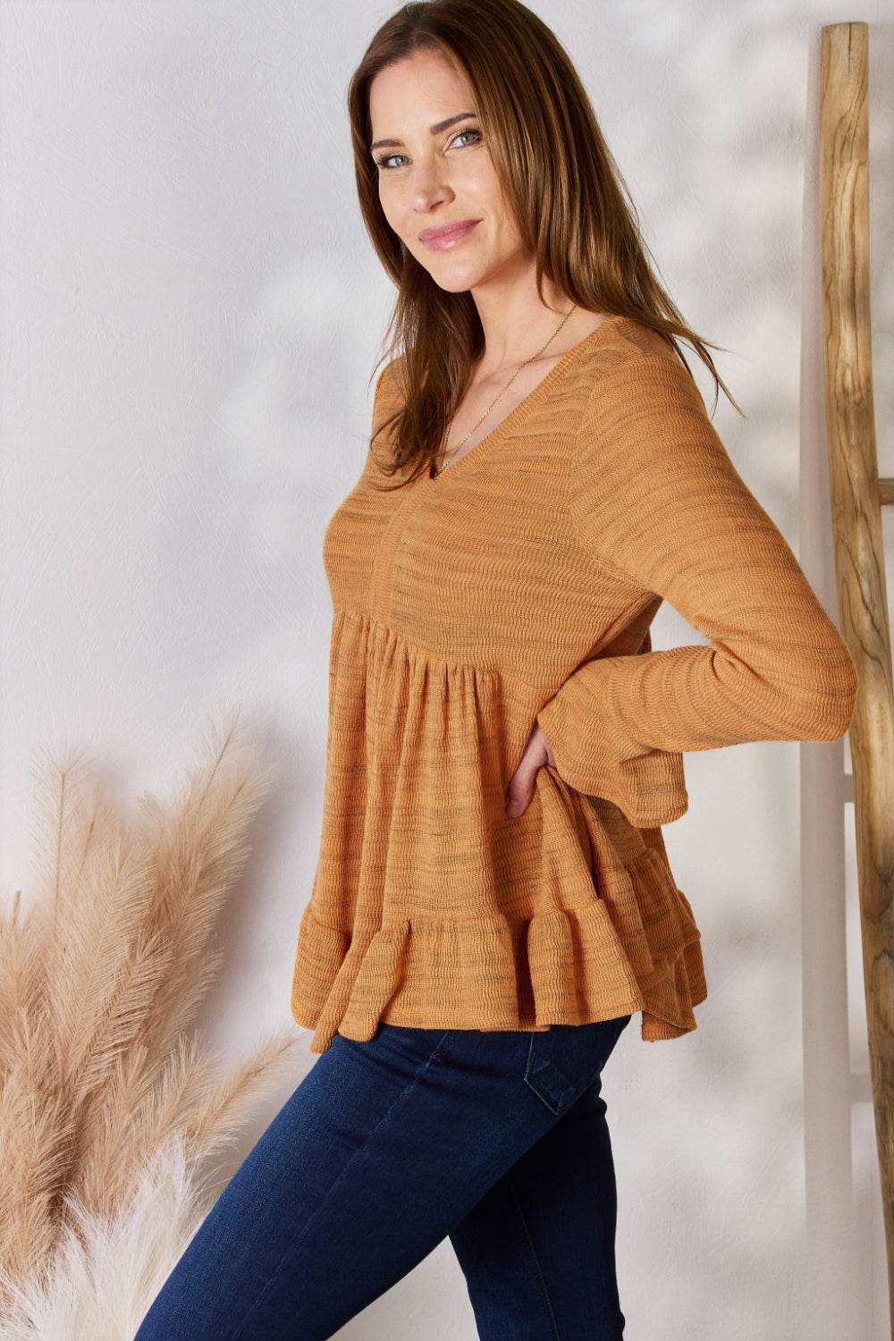 Hailey & Co Full Size V-Neck Flounce Sleeve Blouse - Delanoir