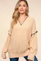 Haptics Contrast Stitching Long Sleeve Hooded Sweater - Delanoir