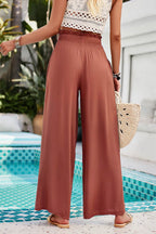 Devine Smocked Wide Leg Pants with Pockets - Delanoir