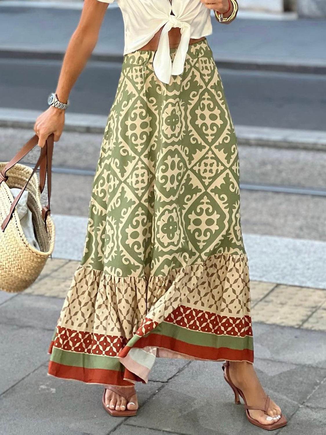 Geometric Elastic Waist Maxi Skirt - Delanoir