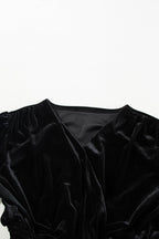 Surplice Long Sleeve Velvet Dress - Delanoir
